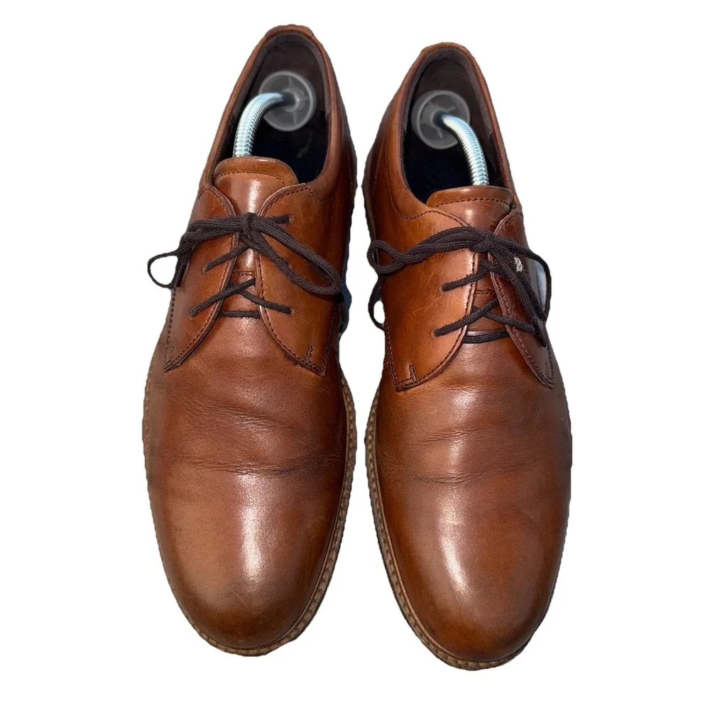 Ecco Mens Size EU 44 Brown Leather‎ Oxford Dress Shoes Lace Up Extra Width